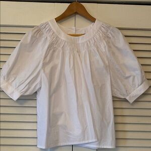 J Crew Smock Neck White Puff Sleeve Blouse cotton poplin